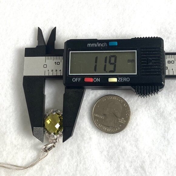 Sterling Silver 925 Oval Domed Faceted Yellow Citrine & Diamond Pendant Necklace - Picture 14 of 16